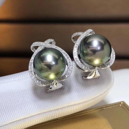 Fine Jewelry Pure 18 K White Gold 10-11mm Natural 10mm Tahiti Round Pearl Earrings for Women Fine Pearl Earrings