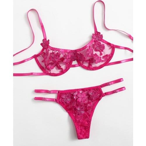 Womens Bra Floral Underwear Set Trtransparent Embroidery Sexy Women Sensual Lingerie Red Underwear Sexy Lace Exotic Costumes