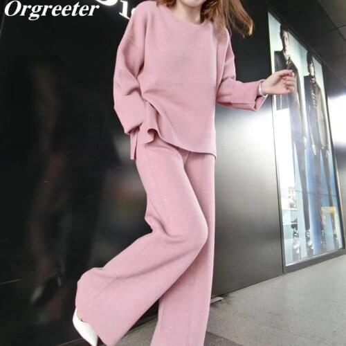 Autumn New Knitted Sweater 2 Piece Set Women O-neck Loose Long Sleeve Jumper Tops and Pants Suit Winter Bottoming Outfits