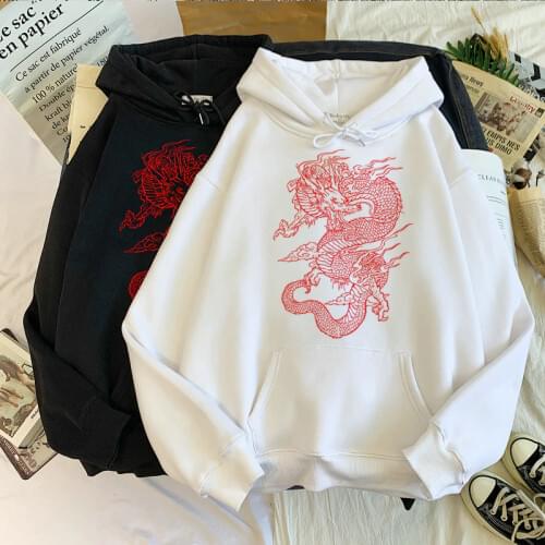 Harajuku Winter Clothes Vintage Hoodie Chinese Dragon Print Womens Hoodie Women Oversize Streetwear Tops Casual Sweatshirts