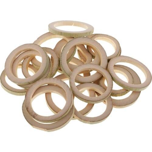 20pcs Natural Round Bamboo Flat Loop Ring Circle Slice Embellishments for Model Making Handmade DIY Craft Toys 35-50mm