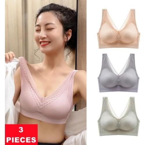 VIP 2/3 Pcs Sexy Latex Bra Women Seamless Wire Free Beauty Back Push Up Bra For Ladies Lace Gather Ice Silk Underwear Lingerie