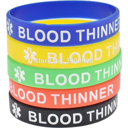 300pcs medical alert blood thinner silicone wristband Personalized Rubber bracelets Sports Gifts shipping by DHL A