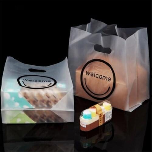 50Pcs/Lot Plastic Gift Bag Jewelry Boutique Packaging Bags Plastic Shopping Bags With Handle Welcome Pouches Present Food Carry