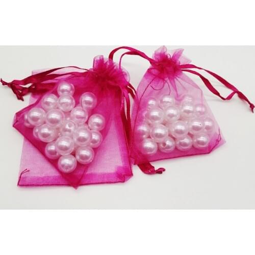 500pcs Organza-Bags Rose Red Organza Gift Bags For Jewelry Packaging Display Christmas Wedding Jewelry Storage Drawstring Bag