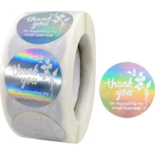 500 Pcs/roll Round Thank You for Supporting My Small Business Stickers Colorful Floral Silver Diy Handmade Seal Labels Stickers