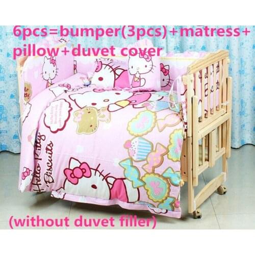 Promotion! 5/6PCS Crib Baby Bedding Set for Girl Boy Newborn Baby Bed Linens 100% Cotton ,100*60/110*65cm