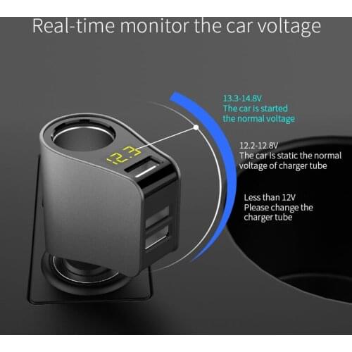 Car Charger LED Display Three USB Fast Port Charger Voltage Detection Car Styling For Skoda octavia fabia yeti rapia superb a