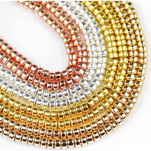 JHNBY Gold Silvers Flat Round Hematite 3.5X2mm 185pcs Cylinder Natural Stone Spacer loose Beads For Jewelry Making Diy Bracelets