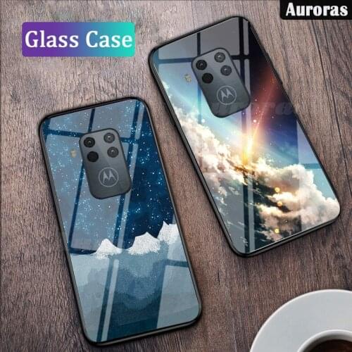 Auroras Tempered Glass Case For Motorola One Zoom Marble Print With Soft TPU Frame For Moto One Zoom Shockproof Phone Cover