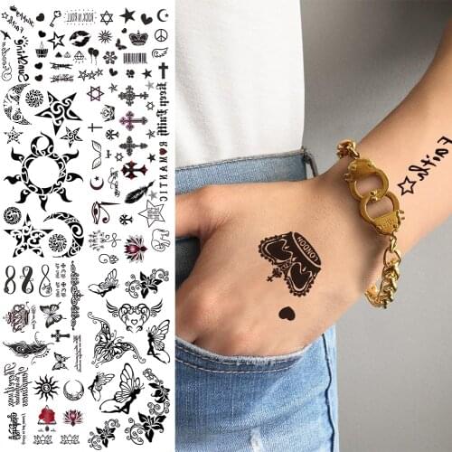 Black Small Infinity Temporary Tattoos For Kids Women Adults Men Sun Moon Stars Tattoo Arm Hand Transfer Tatoos Decal Crown