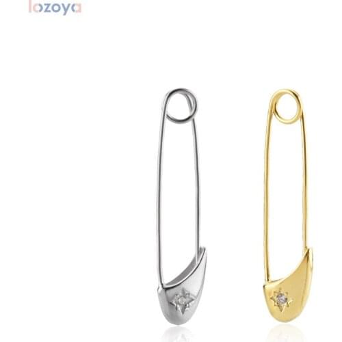 Lozoya 925 Sterling Silver Gold Hoops Pendiente Piercing Thread Pin Long Earring Rock Punk Slim Luxury Zircon Jewelry Gift