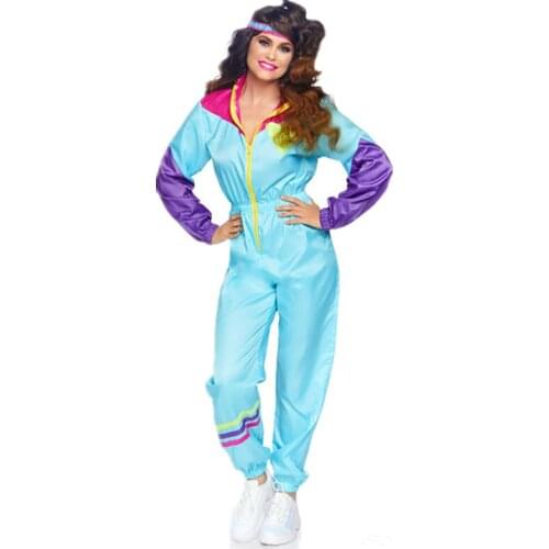 Women Retro 80s Disco Hippie Costume Halloween Carnival Party Cosplay Costume Adult Ski Sports Jumpsuit Aerobics Costume