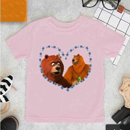 T-shirt for girls cute grizzly bear cartoon print toddler baby tshirt summer kids aesthetic clothe camisetas t shirt pink tops