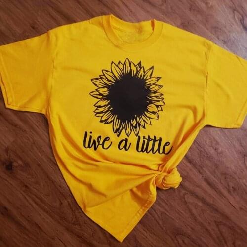 Live a Little Sunflower T-Shirt Unisex Casual Live Life Slogan Christian Tee Floral Yellow Cotton Grunge Graphic quote Tops