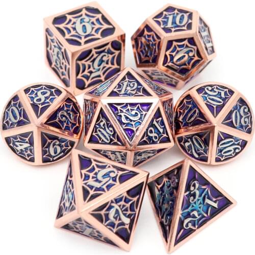 Haxtec Metal Dice Set D&D Spider Net Polyhedral DND Dice for RPG Games-Copper Blue Purple