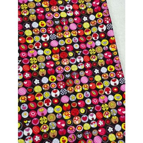 Cotton Fabric Cartoon Cute Heart Cloud Flower Leav Mushroom Star Pink Black Flora Patchwork Textile Tissue Home Clothing viaphil