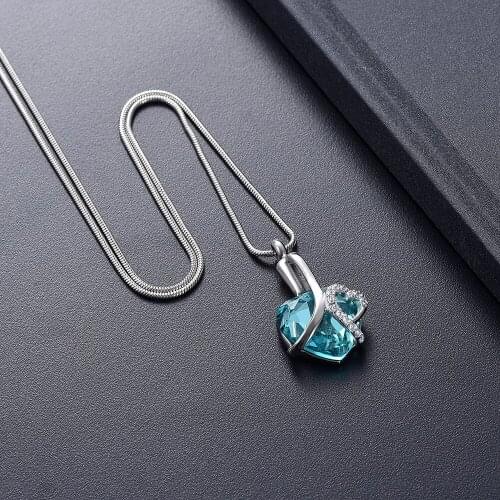 IJD137 Stainless Steel Always in my heart Ocean Heart Cremation Urn Necklace,Custom Engrave Pet Memorial Jewellery for Ashes