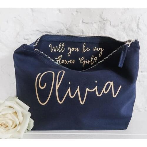 Custom Make Up bag with gold monogram name, bride MakeUp Bags,wedding proposal gift, bridal shower cosmetic bag, Accessory bag