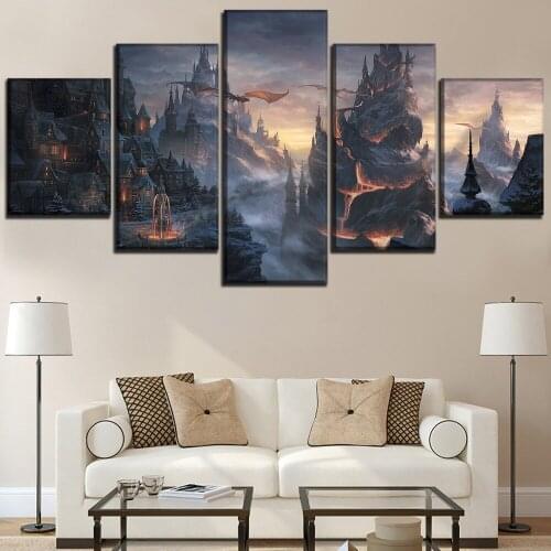 Dragon House 5 piece pictures 5D diy Diamond painting mosaic square round drill embroidery cross stitch wall hanging