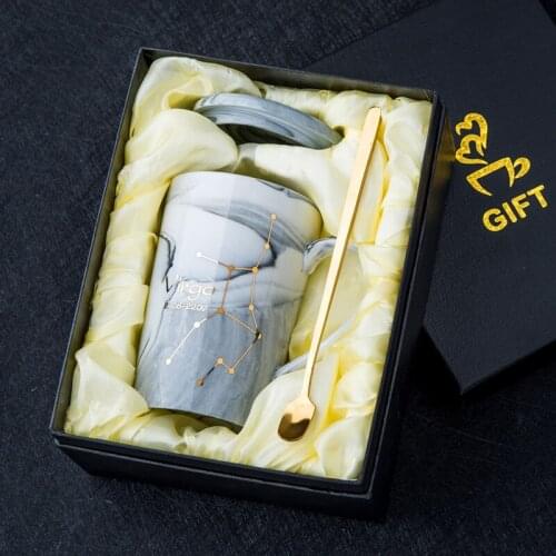 Natural Marble 12 Constellation Ceramic Zodiac Mug with lid Coffee Mugs Creative Personality Cup Exquisite gift