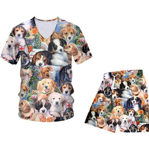 OGKB 3D T Shirt And Shorts Set Mens Cute Dog Print Tracksuit High Quality Streetwear Trendy Summer Suits Oversized Wholesale