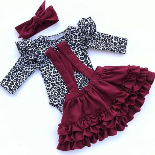 Xmas Costumes 0-24M Newborn Infant Baby Girl Clothes Set Autumn Spring Leopard Long Sleeve Rompers Ruffles Skirts 3PCS Outfit
