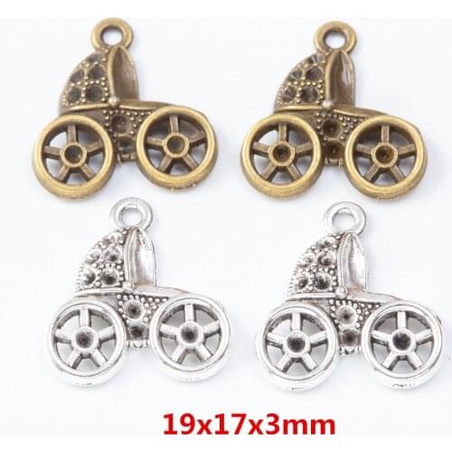 60 pieces of retro metal zinc alloy Baby carriage pendant for DIY handmade jewelry necklace making 7628