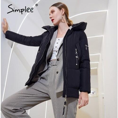 Simplee Warm casual women winter coat jacket with hat Elegant new design parka coat Fashion pink female winter windproof jacket