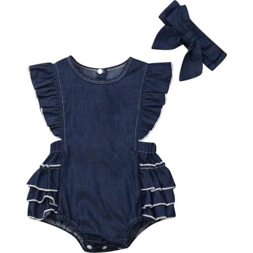 Citgeett Summer Baby Girls Newborn Clothes Denim Bodysuit Ruffle Jumpsuit Summer Outfits 2PCS Casual