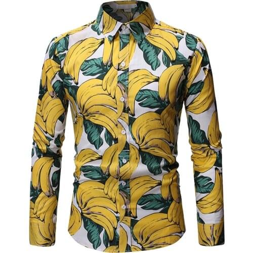 Fashion Banana Print Slim Fit Shirt Men 2020 Brand New Button Down Long Sleeve Party Casual Shirts Men Camisa Social Masculina