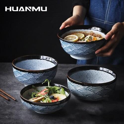 Sea Ripple Big Bowl Japanese Noodle Soup Bowl Ceramic Restaurant Household Bowl Hotels Salad Ramen Tableware