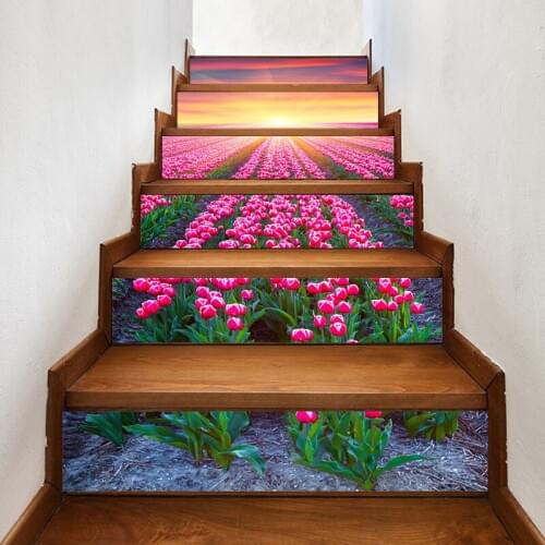 Decal Home Decor DIY Red Flowers Beautiful Stair Sticker Self Adhesive Paper for Living Room PVC Waterproof 3D Print Sticker Art