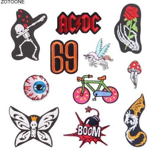 ZOTOONE Iron on Skull Flower Patch for Clothing Sew on Bicycle Heat Transfer Stickers Embroidered Diy Applications Fabric G