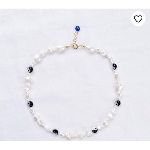 New baroque freshwater pearl necklace Gossip Mother Of Pearl Yin Yang Taiji Bagua Yinyang charms beads necklaces for women 2021