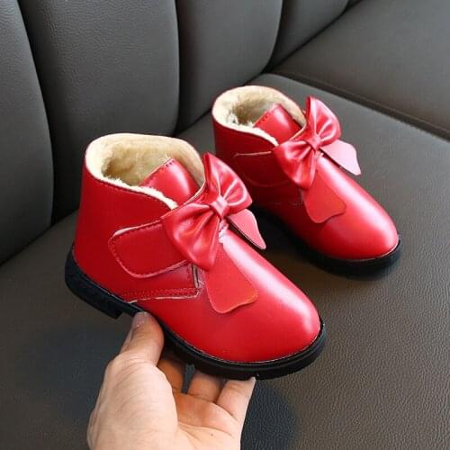 New Girl Soft Ankle Boots 2020 Winter Fashion Light Kid Boots Plush Warm Cotton Princess Sweet Children Leather Girl Shoes D928
