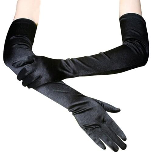 54 Cm Long Section Imitate Satin Banquet Gloves Dance Show Gloves Summer Sunscreen Solid Sexy Black Gloves