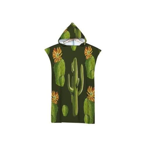 Adult Cactus Printing Microfiber Beach Poncho Towel With Hooded Cloak Towels For Swimming Surf Fitness Sport Changing Bathrobes