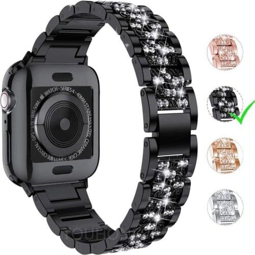 Newest Diamond Ring Metal Strap For Apple Watch 6 5 Strap 40mm 44mm 38mm 42mm Stainless Steel Bracelet iwatch 54 3 2 1 SE bands