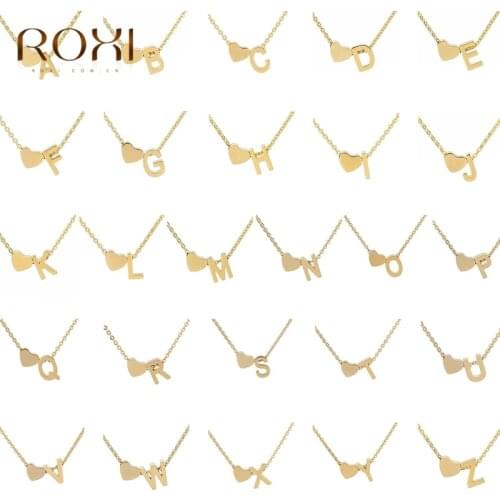 ROXI Heart with Letters Pendant Necklaces for Women Wedding Jewelry 925 Sterling Silver 26 English Alphabet Necklace Collares