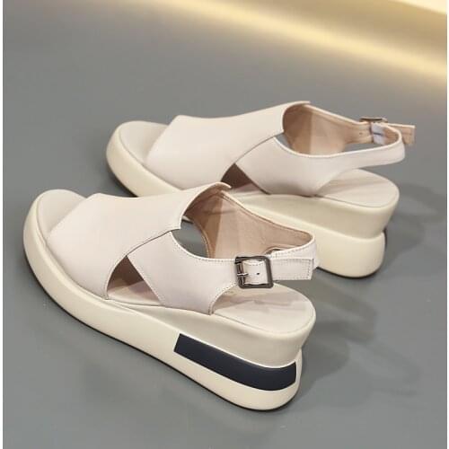 Thick-soled Slope-heeled High-heeled Sandals Summer New Styles Daily All-match Simple Pure Color Ladies Sandals