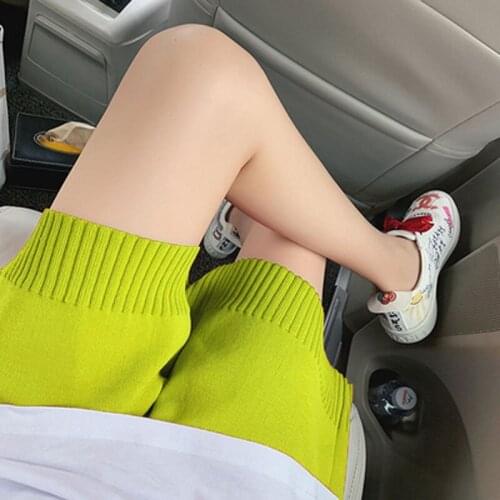 Women Knitting Shorts Female Loose Large Size Summer Elastic Waist Pure Color Casual Pants Fashion Comfortable MOKIJINS