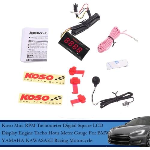 Koso Mini RPM Tachometer Digital Square LCD Display Engine Tacho Hour Meter Gauge For BMW YAMAHA KAWASAKI Racing Motorcycle