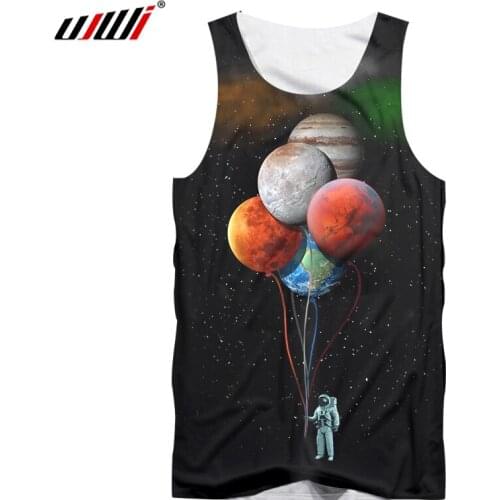UJWI 2019 Mens Vest Astronaut Space Balloon Planet 3D Print Tank Top Short Fashion Casual Clothing Plus Size 5XL