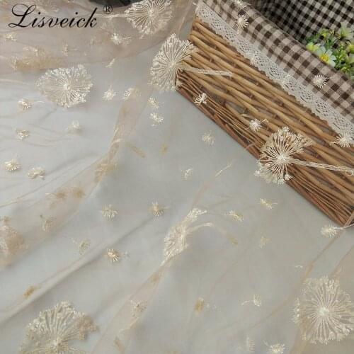 High quality 1yard Embroidery Flower Tulle Mesh Fabric for Tutu Skirt Wedding Party Dress Hand Make DIY Clothes Fabric