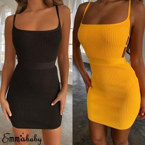 Women Fashion Sleeveless Backless Bodycon Party Club Dress Mini Wrap Dress Summer Sexy Bandage Hollow Out Dress