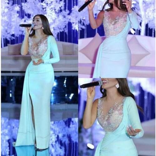 2021 Elegant Mint Green One Shoulder Mermaid Evening Dresses Sparkly Appliqued Prom Dress Side Slit Long Formal Party Gowns