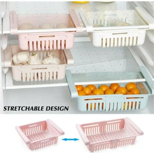 1/2Pcs Kitchen Organizer Stretchable Refrigerator Storage Rack Food Storage Baskets Fridge Container Space Saver Pull-out Drawer