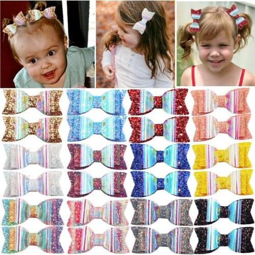 30PCS 3Inch Multilayered Glitter Sparkly Sequin Hair Bows Alligator Hair Clips Pigtail Hair Bows for Baby Girls Toddlers Kids