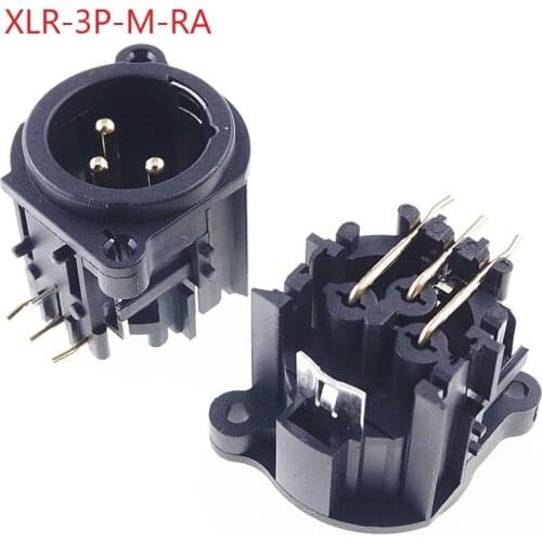 2 pcs 3 position XLR receptacle Male connector Panel Mount terminal gold plated 3 Pin circular connector male right angle PCB